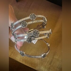 Laura Ford Silver Tone Station Bangle Bracelet with Rhinestones NWT